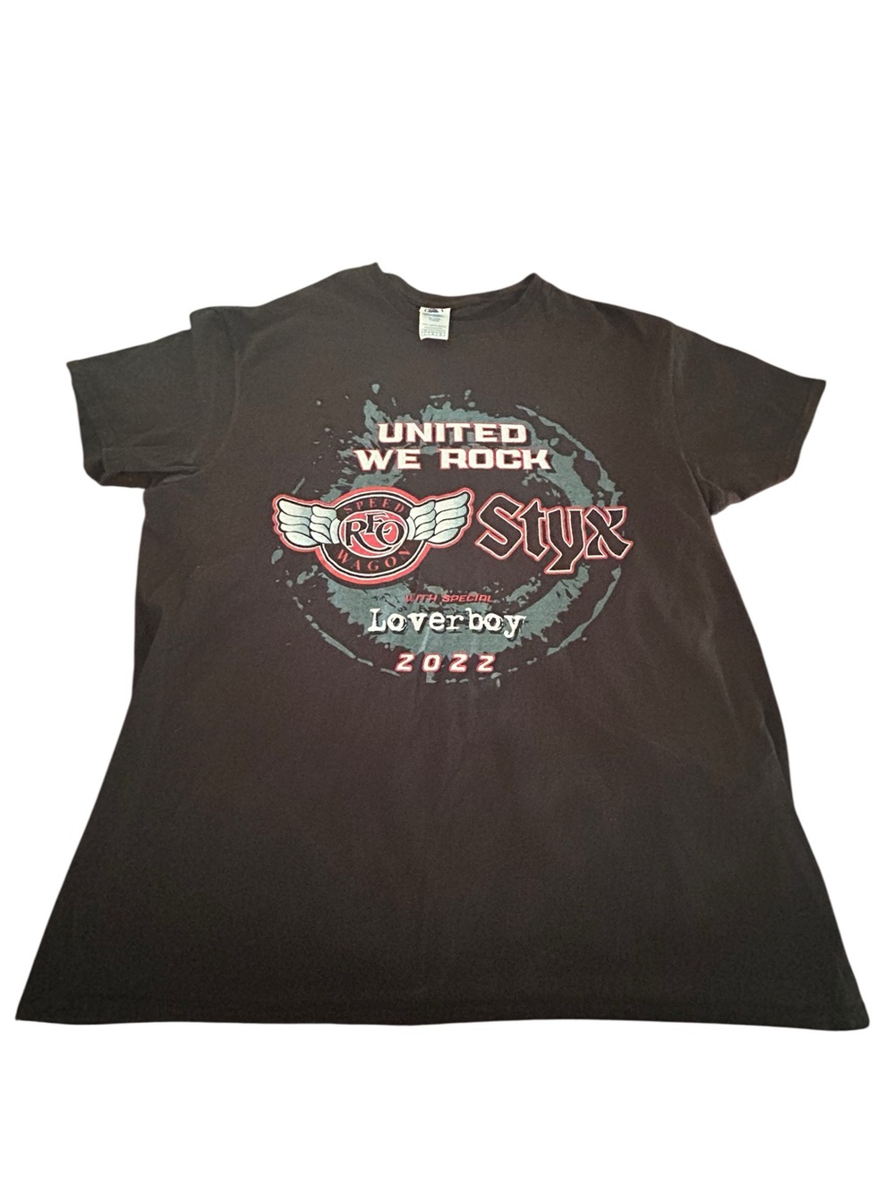 Delta Apparel “United We Rock' Styx REO Loverboy 2022 Concert Tour Tee SZ L EUC